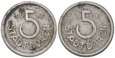 Дюрен (Пруссия) 5 пфеннигов 1917 Funck 105.5, Men05 5807.6, Men18 7249.6 железо 201-1156