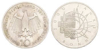 ФРГ 10 марок 1989 2000 лет городу Бонн KM 172 серебро 4634-736