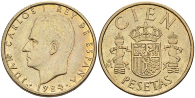 Испания 100 песет 1984 Хуан Карлос I (1975-2014) KM 826 алюминиевая бронза 4583-936