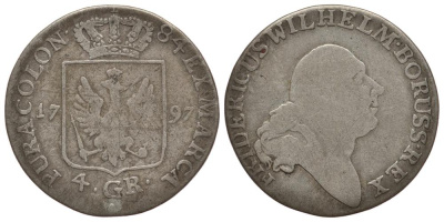 ПРУССИЯ 4 ГРОША 1797 A, ФРИДРИХ ВИЛЬГЕЛЬМ II (1786-1797) KM 362.1 серебро 1522-1025