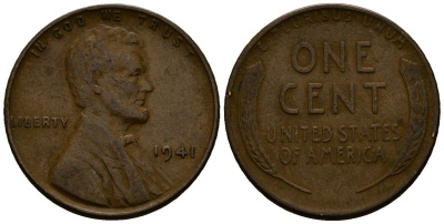 США 1 цент 1941 Линкольн KM 132 бронза 4164-821