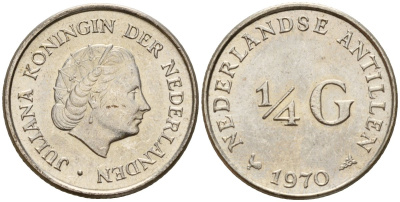 Нидерландские Антилы 1/4 гульдена 1970 Юлиана (1948-1980) KM 4 серебро 4152-1056