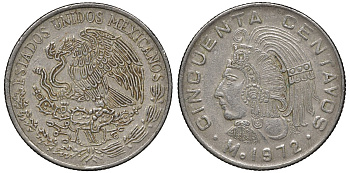 Мексика 50 сентаво 1972 Мо, куаутемок KM 452 медно-никель 4591-542