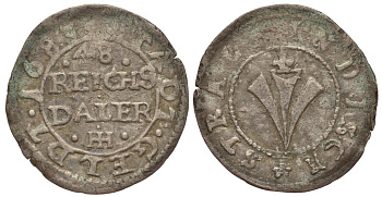 Передняя Померания, Штральзунд, Шведское правление (Шведская Померания) 1/48 рейхсталера 1683 HIH, Карл XI KM 46 серебро 413-512