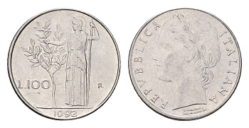 Италия 100 лир 1992 R, Афина у оливкового дерева KM 96.2 нержавеющая сталь 187-562