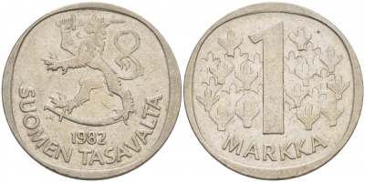 ФИНЛЯНДИЯ 1 МАРКА 1982 K KM 49а медно-никель 3718-1127