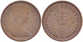 Великобритания 1/2 пенни 1976 Елизавета II (1952-2022) KM 914, Spink 4239 бронза 112-1065