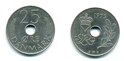 Дания 25 эре 1975 S; B, Маргрете II (1972- ) KM 861.1 медно-никель 59-1233