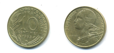 ФРАНЦИЯ 10 САНТИМОВ 1983 ТИП MARIANNE KM 929 медь алюминий никель 84-1631