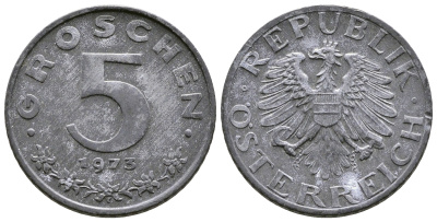 АВСТРИЯ 5 ГРОШЕЙ 1973 KM 2875 цинк 57-1355