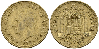 Испания 1 песета 1975 (77) Хуан Карлос I (1975 - 2014) KM 806 алюминиевая бронза 4155-431