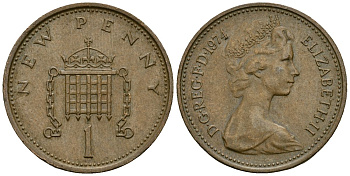 Великобритания 1 пенни 1974 Елизавета II (1952-2022) KM 915, Spink 4237 (B1) бронза 3309-656