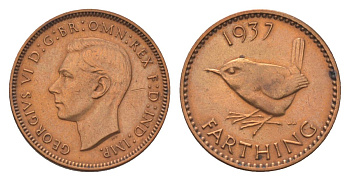 Великобритания 1 фартинг 1937 Георг VI (1936-1952) KM 843, Spink 4116 медь 4627-636