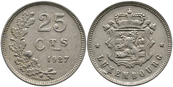 ЛЮКСЕМБУРГ 25 САНТИМОВ 1927 ВЕЛИКАЯ ГЕРЦОГИНЯ ШАРЛОТТА (1919-1964) KM 37 медно-никель 4538-813