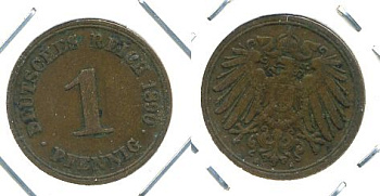 ГЕРМАНИЯ 1 ПФЕННИГ 1890 A KM 10, J. 10 медь 701-114