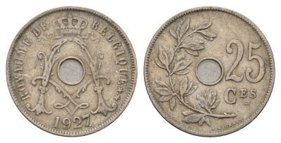 Бельгия 25 сантимов 1927 Belgique, Альберт I (1909-1934) KM 68 медно-никель 3336-613