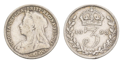 Великобритания 3 пенса 1893 Виктория (1837-1901) KM 777, Spink 3942 серебро 4658-958