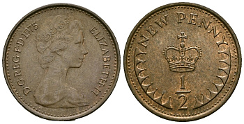 Великобритания 1/2 пенни 1975 Елизавета II (1952-2022) KM 914, Spink 4239 бронза 4173-815