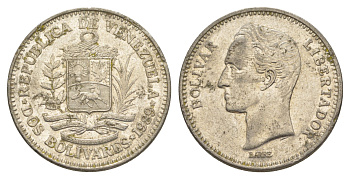 Венесуэла 2 боливара 1989 Симон Боливар Y 43a сталь плакированная никелем 4583-235