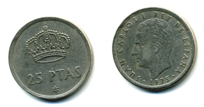 Испания 25 песет 1975 (76) Хуан Карлос I (1975-2014) KM 808 медно-никель 51-4613