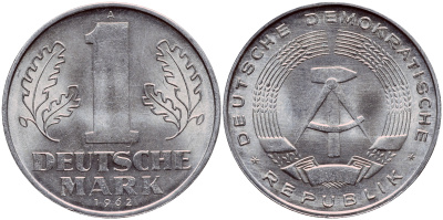 ГДР 1 МАРКА 1962 А KM 13 алюминий aUNC 1523-142