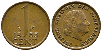 Нидерланды 1 цент 1965 Юлиана (1948-1980) КМ 180 бронза 261-552