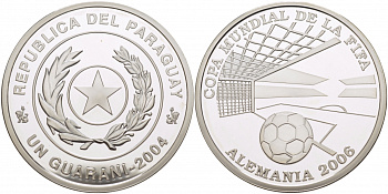 Парагвай 1 гуарани 2004 чемпионат мира по футболу в Германии 2006 FIFA KM 202 серебро PROOF 11-153-12