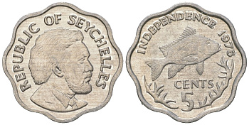 Сейшельские острова 5 центов 1976 Декларация независимости, Джеймс Мэнчем, рыба KM 22 алюминий UNC 4615-1059