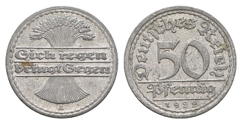 Германия 50 пфеннигов 1922 A KM 27, J. 301 алюминий 4638-1017