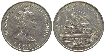 Острова Питкэрн 1 доллар 1988 150 лет составлению Конституции KM 3 медно-никель BU 3896-1113