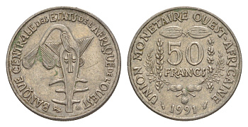 Западная Африка (BCEAO) 50 франков 1991 Центральный банк государств Западной Африки KM 6 медно-никель 4643-758