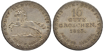 Брауншвейг-Каленберг-Ганновер 16 гутергрошенов 1823 король Георг IV (1820-1830) J 23 g, AKS 37 серебро  aUNC  11-119-21