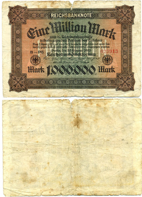 ГЕРМАНИЯ 1000000 МАРОК 1923 БЕРЛИН 20.02.1923 Pick 86a бумага 2192-71-2