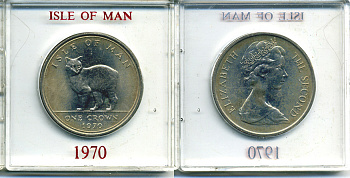 Остров Мэн 1 крона 1970 кошка Мэна, в оригинальной пластиковой коробке KM 18 медно-никель UNC 6-6-1-36