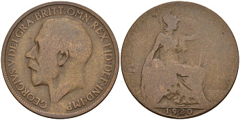 Великобритания 1/2 пенни 1920 Георг V (1910-1936) KM 809, Spink 4056 бронза 4153-753