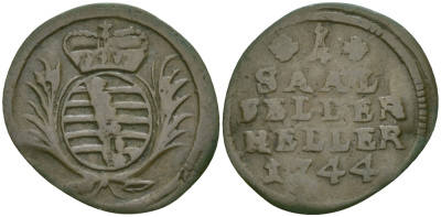 Саксен-Кобург-Заальфельд 1 геллер 1744 медь 99-752