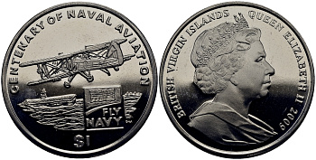 Британские Виргинские острова 1 доллар 2009 100 лет военно-морской авиации медно-никель UNC M90-12