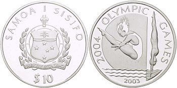 Самоа 10 тала 2003 XXVIII летние Олимпийские игры в Афинах 2004 года, прыжки в воду KM 139 серебро PROOF 1074-3-11