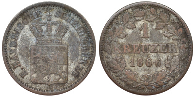 Бавария 1 крейцер 1866 Людвиг II (1864-1886) KM 487 серебро 71-1035