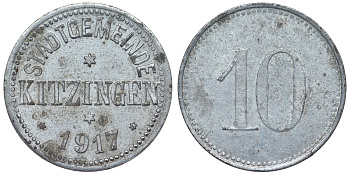 Германия, Китцинген 10 пфеннигов 1917 Бавария, нотгельд Funck 248.2 цинк 4119-1017