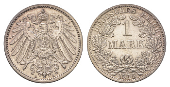 Германия 1 марка 1915 A, Вильгельм II (1888-1918) KM 14, J. 17 серебро aUNC 4626-247