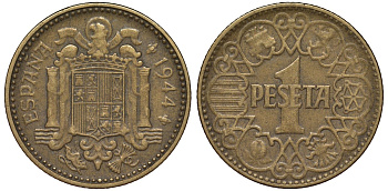 Испания 1 песета 1944 KM 767 алюминиевая бронза 4163-115