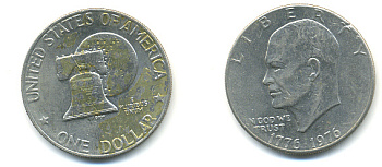 США 1 доллар 1976 200 лет независимости, Президент Эйзенхауэр, колокол KM 206 медь плакированная медно-никелем 93-813