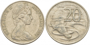 Австралия 20 центов 1972 Елизавета II (1952-2022), утконос KM 66 медно-никель 3457-212