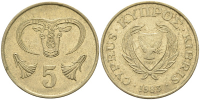 Кипр 5 центов 1983 голова быка KM 55.1 никель латунь 4141-917