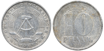 ГДР 10 ПФЕННИГОВ 1982 А KM 10 алюминий 62-853