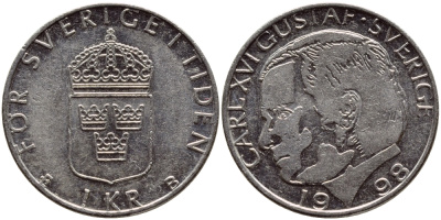 Швеция 1 крона 1998 Карл XVI Густав (1973- ) KM 852a медно-никель 4622-322