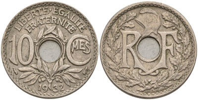 Франция 10 сантимов 1932 KM 866a, Le Franc 138.3 медно-никель 4143-1016