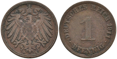 Германия 1 пфенниг 1911 A KM 10, J. 10 медь 4576-161