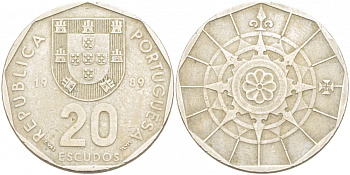 ПОРТУГАЛИЯ 20 ЭСКУДО 1989 INCM KM 634.1 медно-никель 77-543